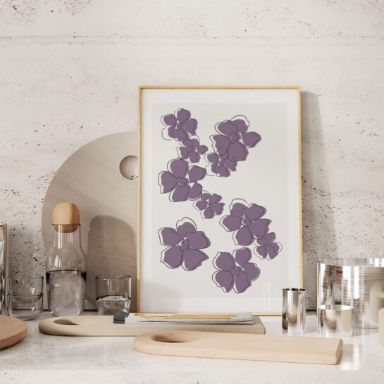 Line art print – purple flowers